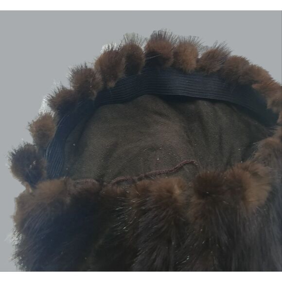Vintage Mink Fur Hat Made in USA MCM Real Fur Winter Pillbox Style, Brown - Picture 6 of 8